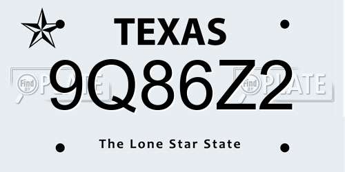 9Q86Z2 Texas License Plate