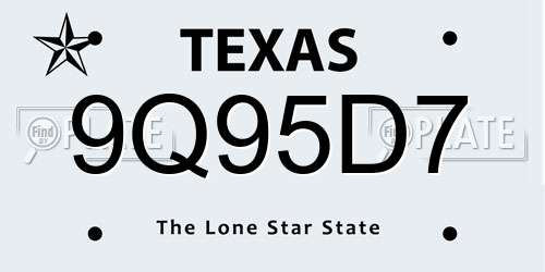 9Q95D7 Texas License Plate