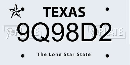 9Q98D2 Texas License Plate