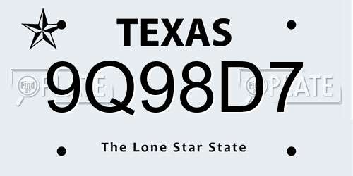9Q98D7 Texas License Plate