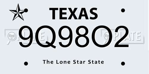 9Q98O2 Texas License Plate