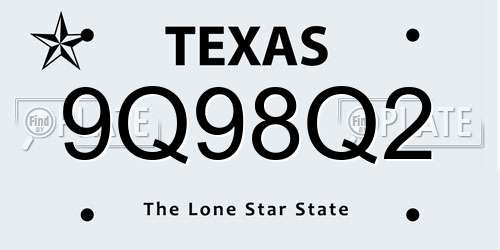 9Q98Q2 Texas License Plate