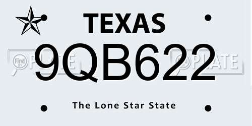 9QB622 Texas License Plate