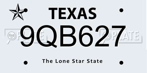 9QB627 Texas License Plate