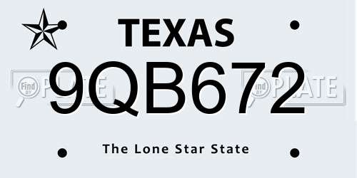 9QB672 Texas License Plate