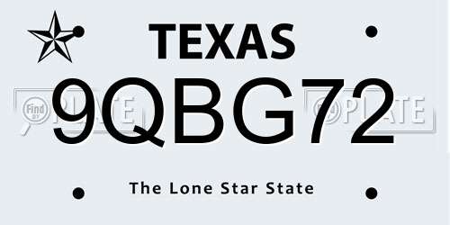 9QBG72 Texas License Plate