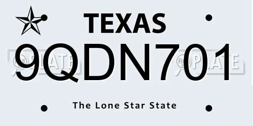 9QDN701 Texas License Plate