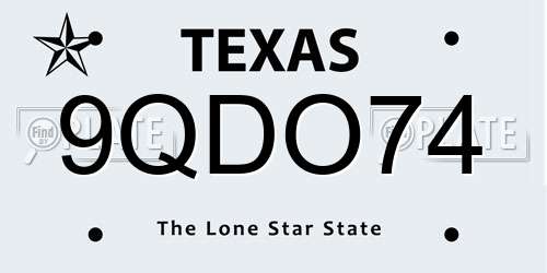 9QDO74 Texas License Plate
