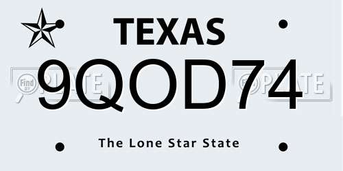 9QOD74 Texas License Plate