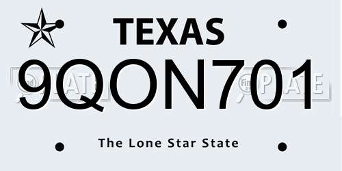 9QON701 Texas License Plate