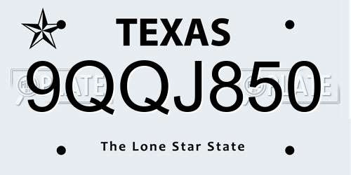 9QQJ850 Texas License Plate