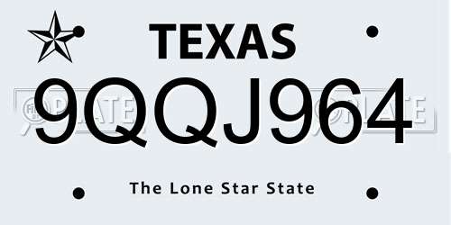 9QQJ964 Texas License Plate