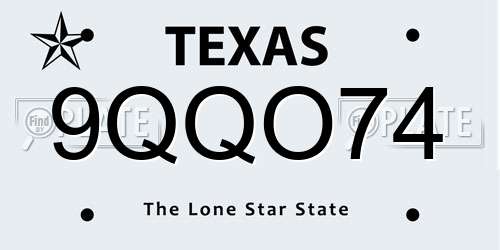9QQO74 Texas License Plate
