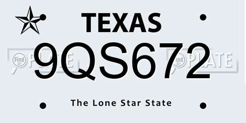 9QS672 Texas License Plate