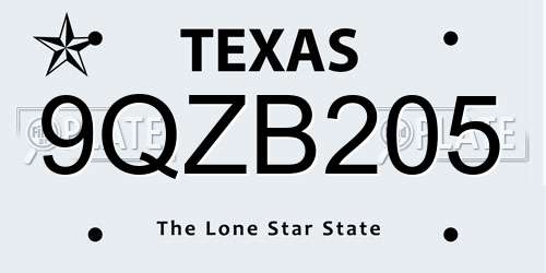 9QZB205 Texas License Plate