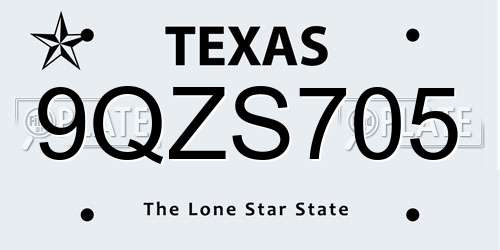 9QZS705 Texas License Plate