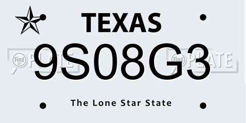 9S08G3 Texas License Plate