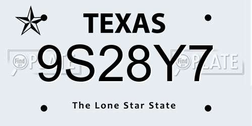 9S28Y7 Texas License Plate
