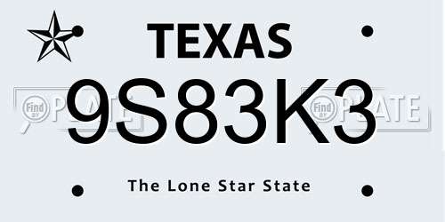 9S83K3 Texas License Plate