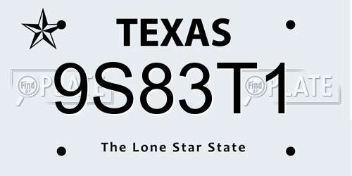 9S83T1 Texas License Plate