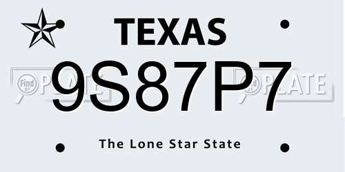 9S87P7 Texas License Plate