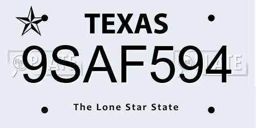 9SAF594 Texas License Plate