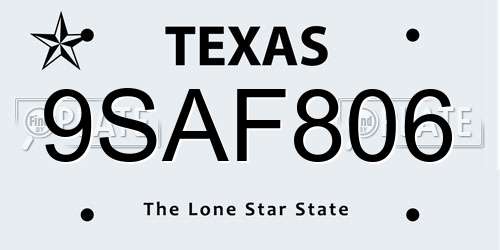 9SAF806 Texas License Plate