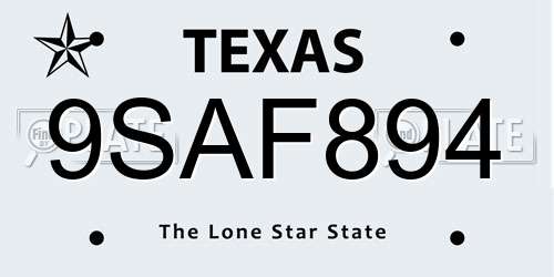 9SAF894 Texas License Plate