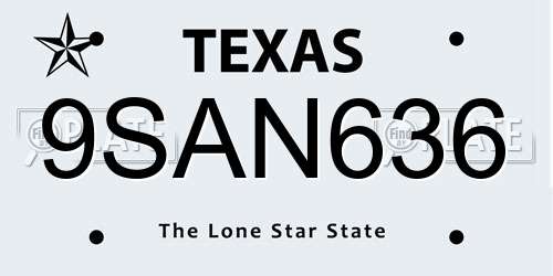 9SAN636 Texas License Plate