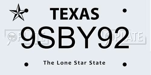 9SBY92 Texas License Plate