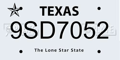 9SD7052 Texas License Plate