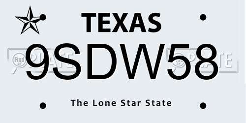 9SDW58 Texas License Plate