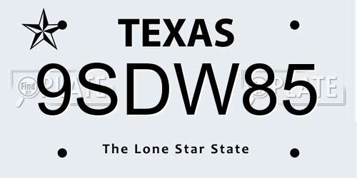 9SDW85 Texas License Plate