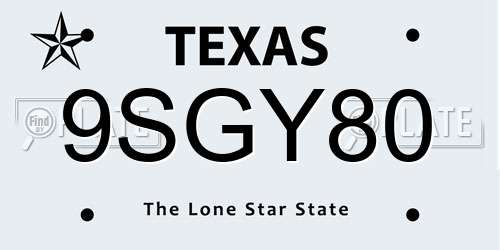 9SGY80 Texas License Plate