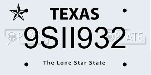 9SII932 Texas License Plate