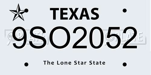 9SO2052 Texas License Plate
