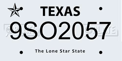 9SO2057 Texas License Plate