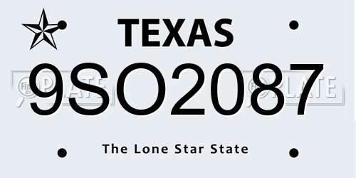 9SO2087 Texas License Plate