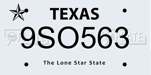 9SO563 Texas License Plate