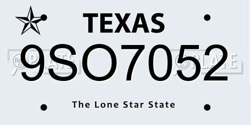 9SO7052 Texas License Plate