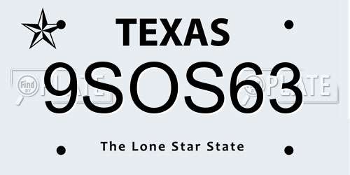 9SOS63 Texas License Plate