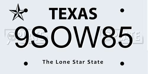 9SOW85 Texas License Plate