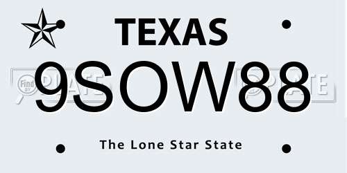 9SOW88 Texas License Plate