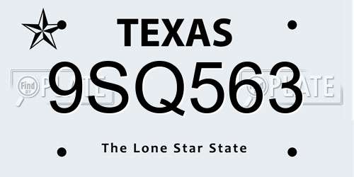 9SQ563 Texas License Plate