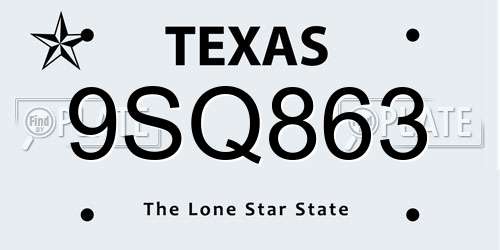 9SQ863 Texas License Plate