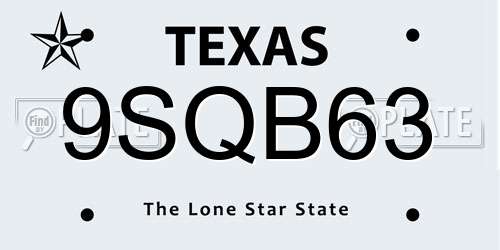 9SQB63 Texas License Plate