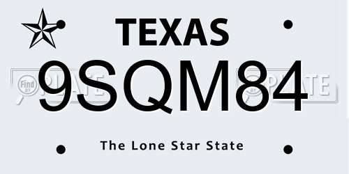 9SQM84 Texas License Plate