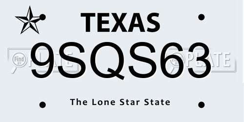 9SQS63 Texas License Plate