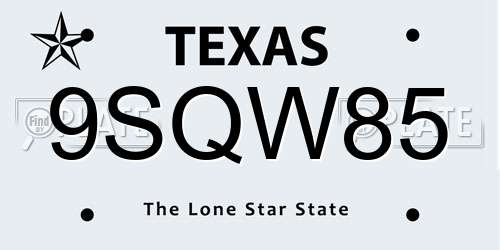 9SQW85 Texas License Plate