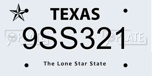 9SS321 Texas License Plate